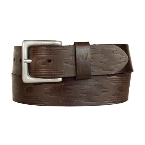 Lucky Brand Men's Genuine Leather Belt | Classic | Casual | Everyday | Western | American Heritage | Metal Buckle, Aztec Embossed - Brown, 44 Inch