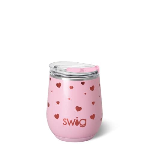 Swig Life 12oz Wine Tumbler with Lid, Stainless Steel, Dishwasher Safe, Portable, Triple Insulated Wine Tumbler (Sweethearts)