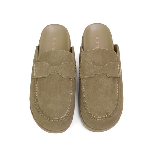 iiimmu Suede Womens Clog Slip Ons Loafers Mules Casual No Back Flats Wide Toe Outdoor Slippers (11, Sand Beige)