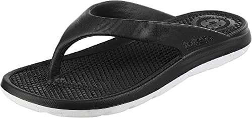 totes Women's Everywear Ara Thong Sandal, 2 Tone - Black With White Sole, 6