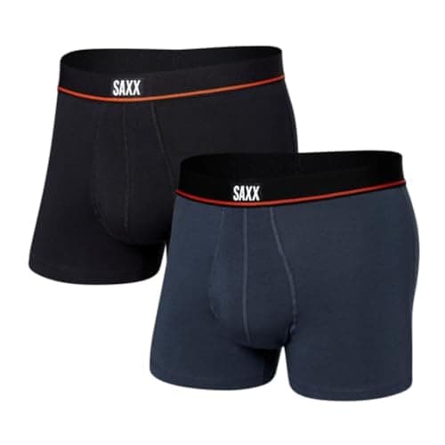 SAXX Underwear Co. Men's Non-Stop Stretch Cotton Trunk Fly 2-Pack, Deep Navy/Black, X-Large