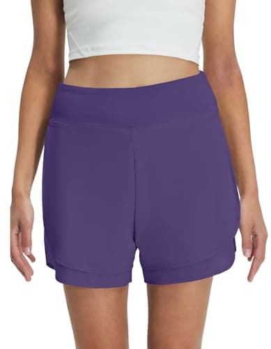 M MAELREG Women's 2 in 1 Golf Shorts 4" Inseam, High Waisted Tennis Running Athletic Spandex Underneath Liner 3 Pockets Dark Purple