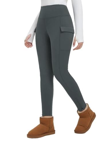 baleaf Women's Snow Pants Winter Fleece Lined Leggings Thick Thermal Warm Tights High Waisted PocketsDark Gray M