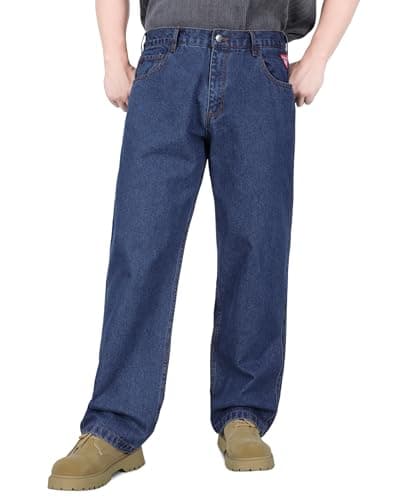 TICOMELA FR Jeans for Men Flame Resistant Pants 11.5oz Heavy Duty Blue Denim Pre-Washed Relaxed FR Jeans