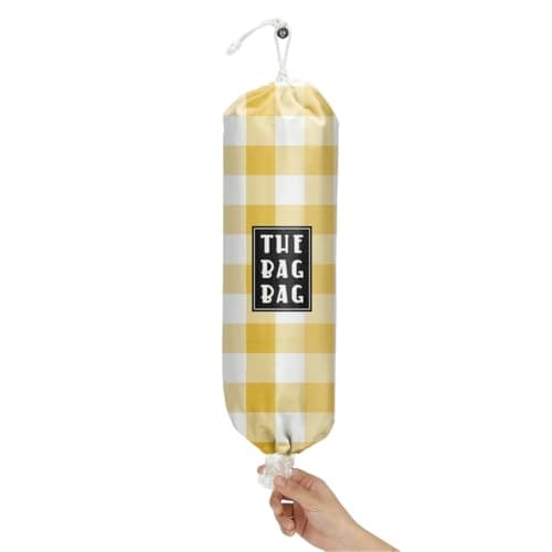 IHopes+ Plastic Bag Holder,Reusable And Washable Grocery Bag organizer,for Home Kitchen Travelling Camping Decor, use 1 Pack, Yellow And White Checkerboard Pattern