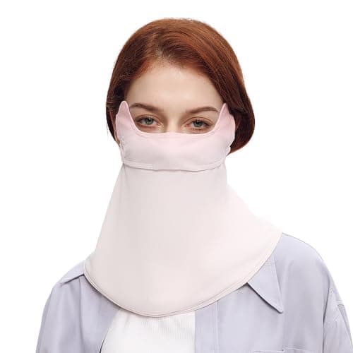 Sun UV Face Mask UPF50+ Neck Gaiter Scarf Breathable Cooling Face Cover for Outdoor Activities Pink&white