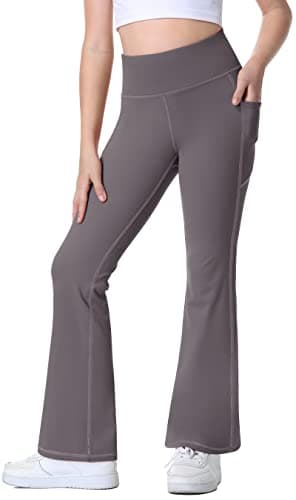 IUGA Girl's Big Kid High Waist Pants Flare Leggings with Pockets Yoga Dance Leggings for Girls Athletic Running Pants Dark Grey