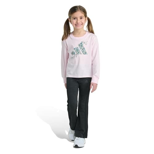 adidas Girls 2-Piece Long Sleeve Graphic Tee & Flare Pant Set, Clear Pink, 4