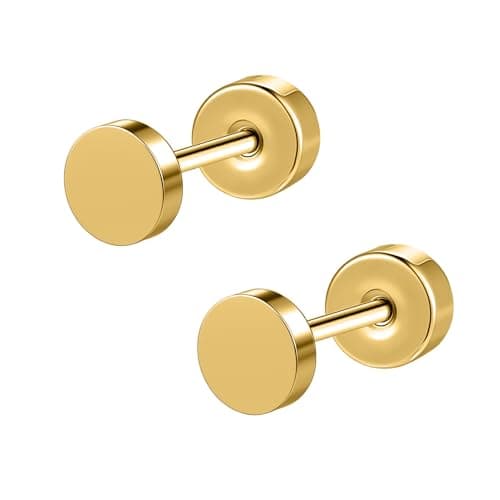 Aoedej G23 Titanium Stud Earrings Hypoallergenic Flat Back Titanium Earrings Screw back Cartilage Earring Studs for Women Men Helix Tragus Conch Helix Piercing Jewelry
