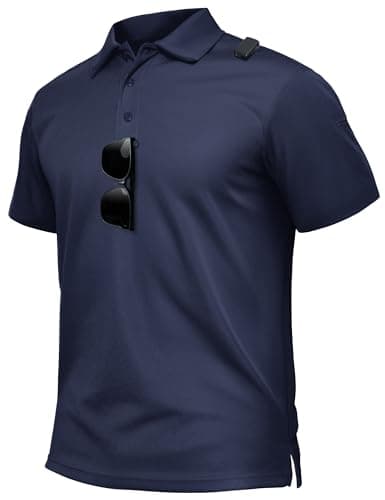 TACVASEN Polo Shirts for Men Dry Fit Short Sleeve Performance Collared Shirt Light UPF 50+ Tactical Work Golf Polos Navy, M