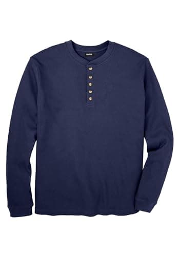 KingSize Men's Big & Tall Waffle-Knit Thermal Henley Tee - XL, Navy