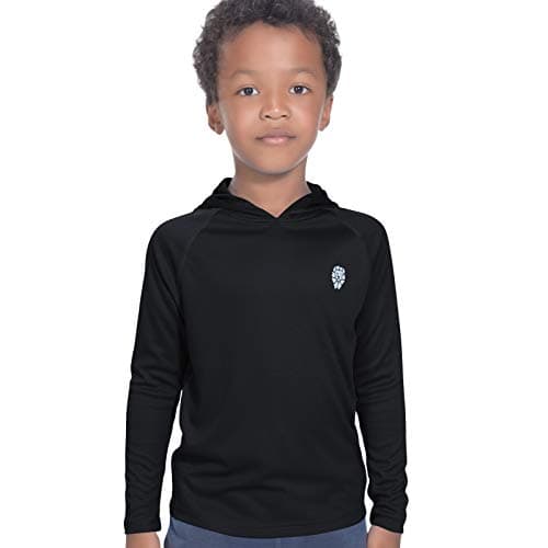 Boy Kids SPF Hoodie Rash Guard Sun Hoody Short Sleeve T Shirt Hooded Youth Black