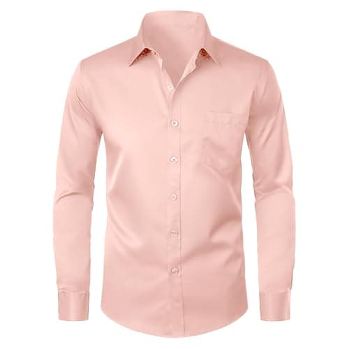 Modern Stylish Men's Casual Business Dress Shirt with Pocket - Long Sleeve Button Down Shirt Gray
