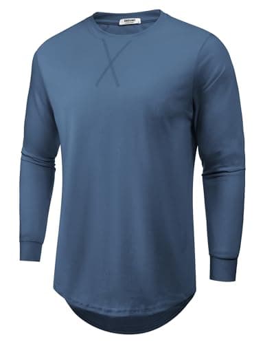COOFANDY Men's Gym T Shirt Cotton Hipster Hip Hop Longline Crewneck Tee Long Sleeve Casual Muscle Slim Fitted T Shirts