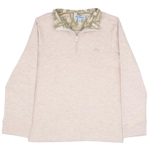 Tommy Bahama Boys Quarter-Zip Pullover Shirt - Lightweight Casual Knit Long Sleeve Sweater for Kids (Birch, Size 8)