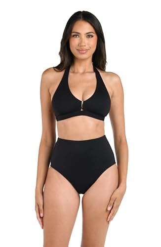 La Blanca Women's Banded Halter Bikini Swimsuit Top, Black//LB Luxe, 4