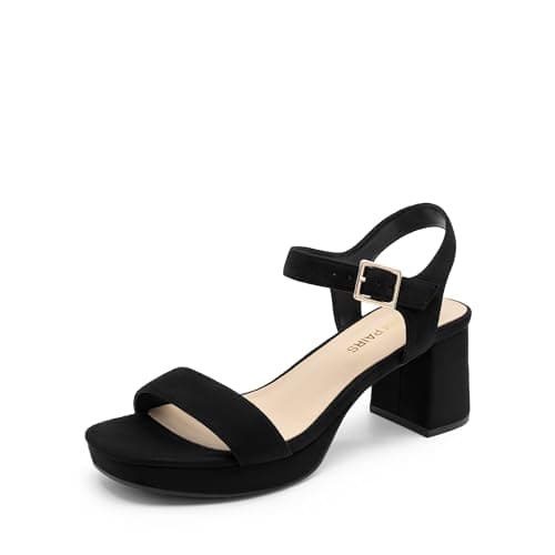 DREAM PAIRS Women's Platform Heels Block Chunky Open Toe Ankle Strap Heel Fashion Wedding Party Dress Sandals Shoes,Size 6,Black-Suede,DWUMHS2507