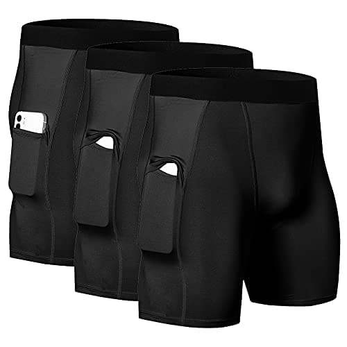 WRAGCFM Men's Athletic Compression Shorts with Pockets Running Workout Active Underwear, 01406-black+black+black, X-Large
