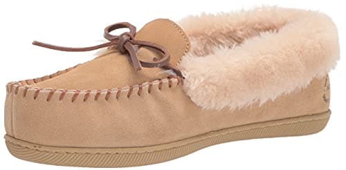 Dearfoams Women's Bethany Suede Moccasin Slipper, Desert, 8