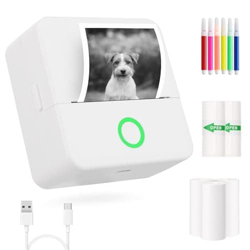 mafiti Thermal Pocket Printer Portable Inkless Bluetooth Mini Sticker Wireless Lable Printer Pictures Print for Scrapbook Journal Sticky Label with 6 Rolls Thermal Paper
