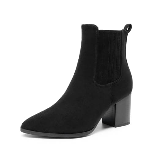 DREAM PAIRS Women's Ankle Boots Pointed Toe Chunky Block Heel Ankle Bootie Fall Short Booties Shoes,Size 7.5,Black-Suede,DWUMAB2535