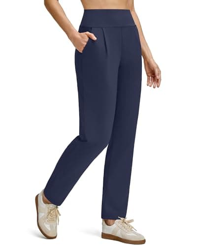 G4Free Women's Dress Pants High Waisted Business Casual Pants Comfy Office Slacks with Pockets for Lounge Travel Work (Dark Navy,L,Tall)