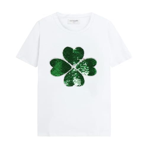 Mud Kingdom Toddler White T Shirt Boys Girls St. Patrick's Day Sparkly Green Shamrock Irish Clover Pattern Crew Neck Top 4T