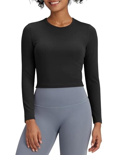G4Free Long Sleeve Shirts for Women Slim Athletic Workout Tops Gym Yoga Wicking Base Layer High Neck Cropped Undershirt (Black,L)