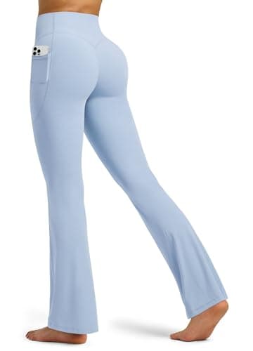 Willit Butterflux Yoga Pants Women Flare Workout Leggings with Pockets for Women High Waisted Flare Yoga Leggings 33" Light Blue XS
