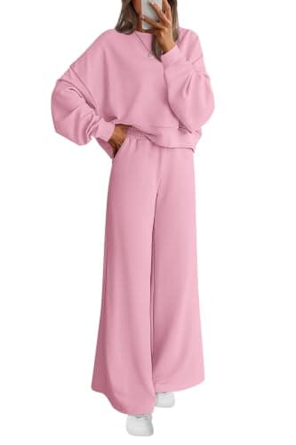 PRETTYGARDEN Women 2 Piece Outfits Fall Sweatsuit Lounge Set,Pink,M