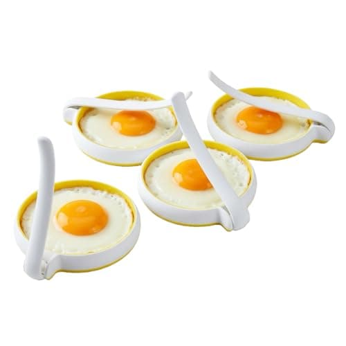 Lavius Silicone Egg Rings Set with Folding Handle, 4-Pack Non-Stick Round Egg Cooker Ring,Egg Mold for Cooking Breakfast Sandwiches, Egg Mcmuffins, Pancake, Grill Accessories Egg Forms for Frying Egg