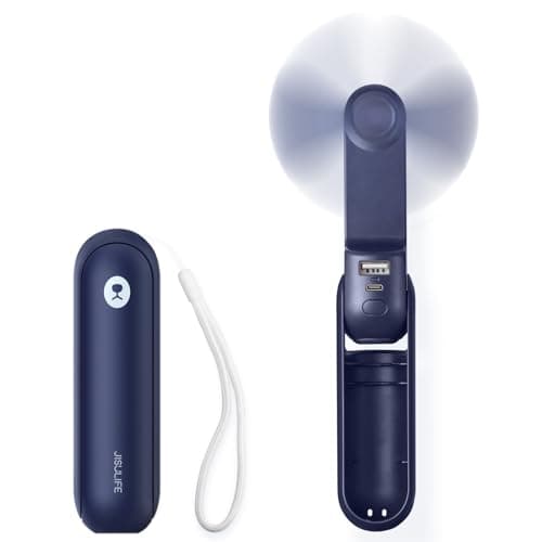 JISULIFE Portable Handheld Fan, 3 In 1-Fan, Power Bank, Flashlight, Blue