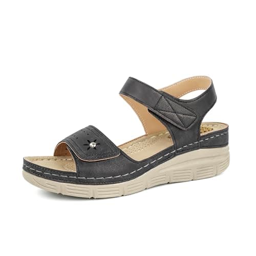JABASIC Women's Comfortable Orthopedic Arch Support Sandals, Black, 9.5 (US)