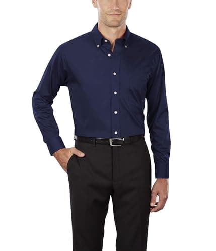 Van Heusen Regular Fit Twill Solid Button Down Collar Dress Shirt, Navy, XX-Large