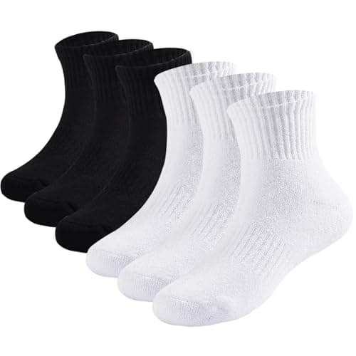 Santgoo Boys Athletic Cushioned Crew Socks 7-10 Years Thick Cotton Sports Socks White/Black 6 Pairs
