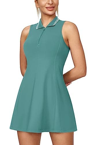 Ewedoos Golf Dresses for Women Athletic Dress with Shorts Underneath and Bra 3 Pockets Tennis Dresses for Workout Active Green