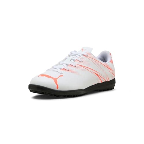 Puma, Unisex-Child, ATTACANTO Turf Training Soccer Cleats, Puma White-Glowing Red, Big Kid 11