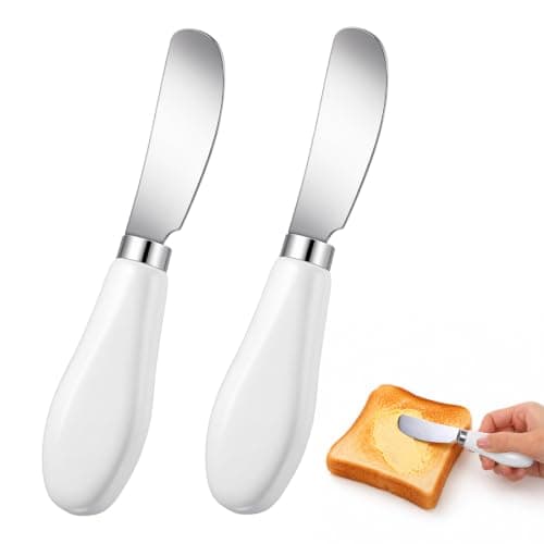 2 Pack Stainless Steel Butter Knife Spreader Knife Small Butter Knife Multipurpose Cheese Spreader with White Porcelain Handle for Kitchen Restaurant Party Kitchen Gadgets Cream Cheese Jam Pastry