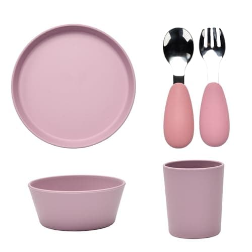 Complete tableware set, 6 pieces, water cups, dinner plates, divided dinner plates, bowls, spoons, and forks. (Purple)