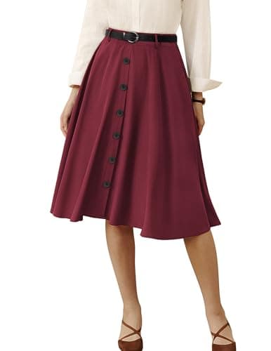 Belle Poque A Line Skirts for Women Midi Length Flare Skirt Vintage 50s Skirt (Wine, S)