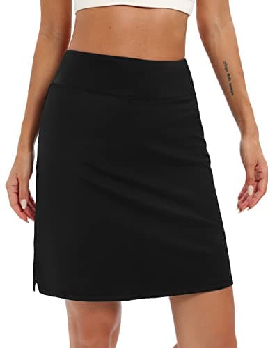 LouKeith 19" Knee Length Skorts Skirts for Women Tennis Skirts Athletic Golf Skorts Casual Workout Skirt with Shorts Pockets Black S
