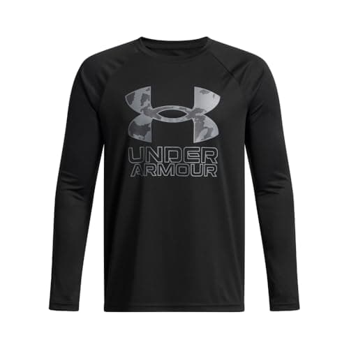 Under Armour Boys' Tech Hybrid Print Fill Long Sleeve, (005) Black / / Mod Gray, X-Large