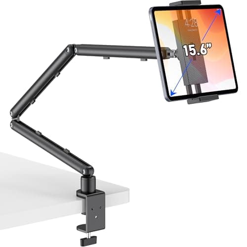 iPad Holder for Desk, Adjustable Tablet Arm iPad Desk Mount with C-Clamp, 30" Foldable Long Arm & 360° Rotation, Fits 4.7"–15.6" i Pad Pro/Air/Mini, Phones & 15.6" Portable Monitors for Desk/Bed Use