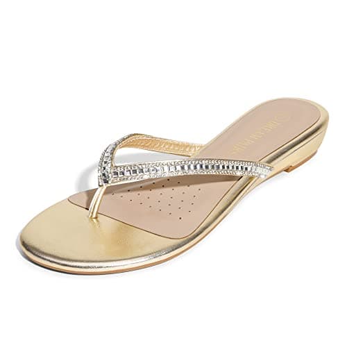 DREAM PAIRS Women's Fashion Rhinestones Design Slides Sandals,Size 6,Gold Glitter,JEWEL_03
