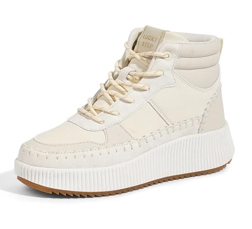 LUCKY STEP Women's Platform High Top Sneakers Fashion Zipper Woven Chunky Ankle Boots Casual Tennis Retro Braided Walking Shoes(Beige,11)