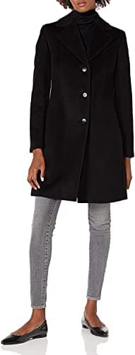 Calvin Klein Women's Classic Wool Blend Coat, Deep Black, 6