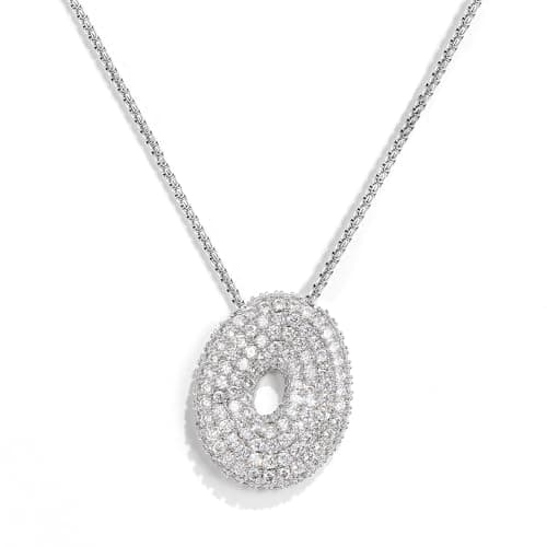 KissYan Bubble Letter Necklace Silver, White Gold Plated Balloon Initial Pendant Box Chain Necklace Dainty Pave CZ Jewelry Gift for Women(Medium Silver O)