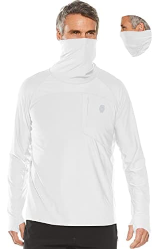 PIQIDIG Men's Sun Protection Hoodie Shirts UPF 50+ Long Sleeve Rash Guard Performance Athletic Running Hiking T-Shirt White(Mask) S