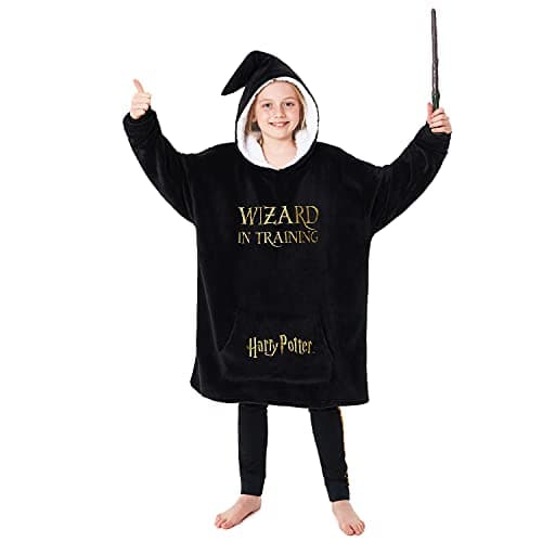 Harry Potter Gifts for Kids Teens Girls Boys Wizard Blanket Hoodie, Fleece Oversized Wearable Blanket, Hogwarts Pullover (Black)