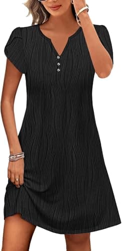 ETCYY Women's Casual T Shirt Dress Short Sleeve Summer Dresses 2026 Spring Clothes Boho Beach Vacation Sun Dress with Pockets,LIU Black,Small